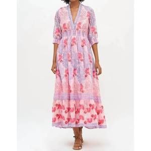 NEW OLIPHANT v neck smocked waist midi in dunmore pink